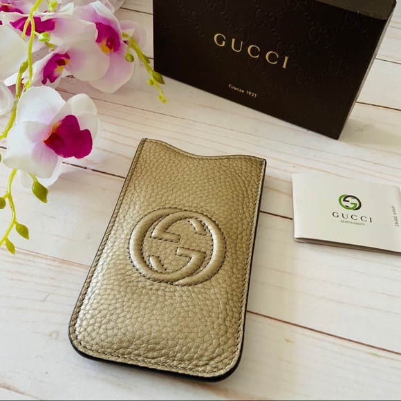 AUTHENTIC GUCCI GG Pewter Metallic Leather case - Picture 2 of 4